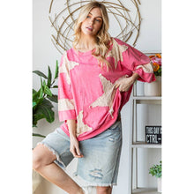 Hot Pink Washed Star Patchwork Short Sleeve Oli+Hali Top