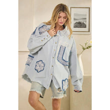 Blue Washed Lace Contrast Button Down Oli+Hali Top