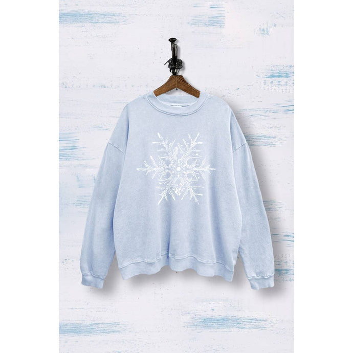 Washed Blue Snowflake Graphic Mineral Sweatshirt