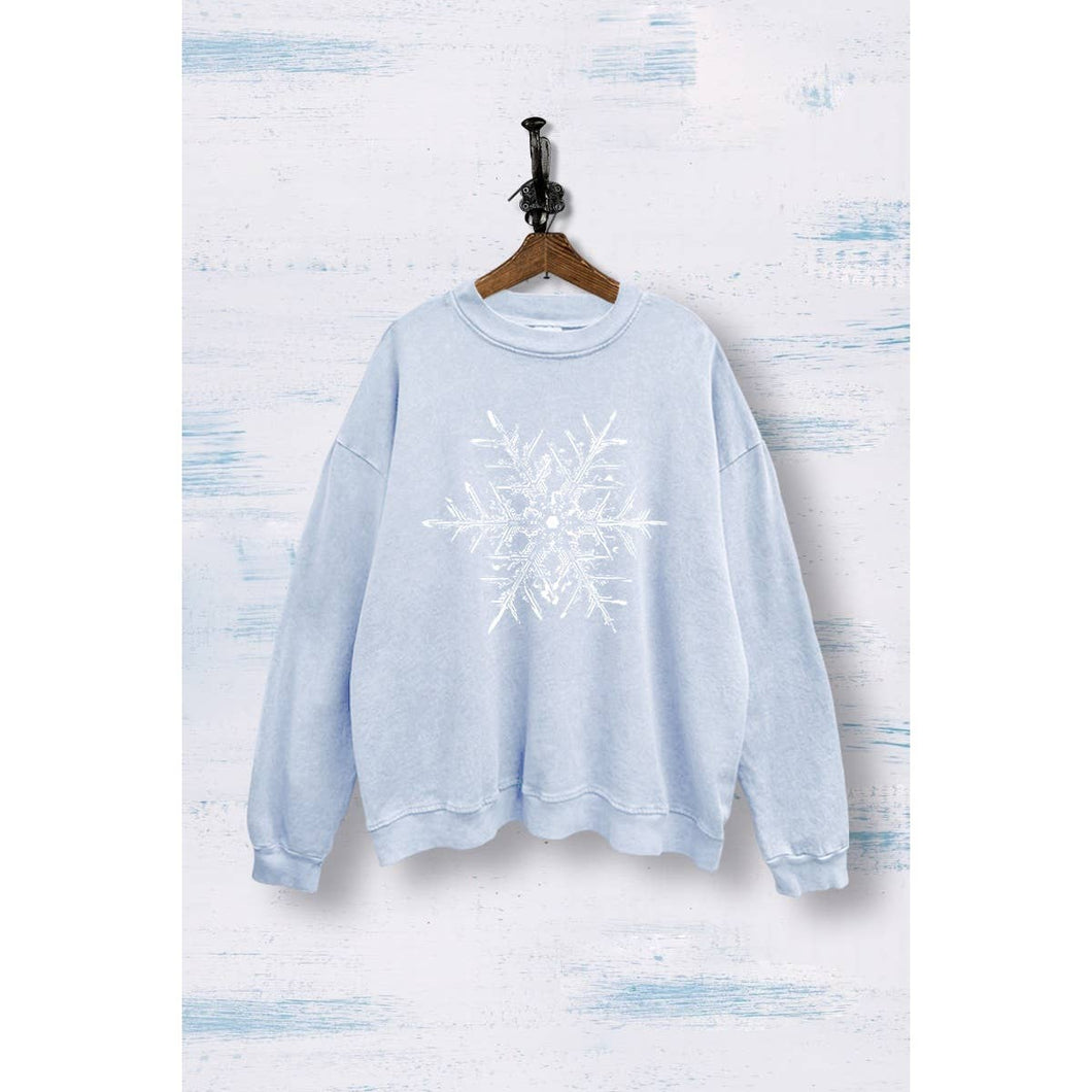 Washed Blue Snowflake Graphic Mineral Sweatshirt