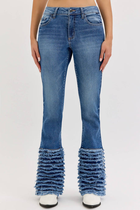 Mid Rise Flare with Distressed Raw Hem Cello Jeans