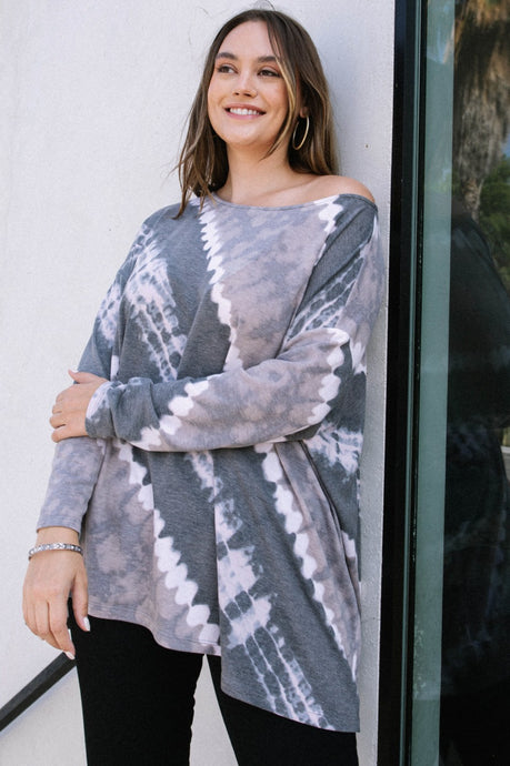 Ash Mocha Diagonal Tie Dye Round Neck Terry Oddi Top 9/28/23 7133