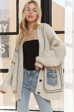 Beige Long Sleeve Multicolor Pocket Sweater