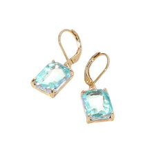 Aqua Rectangular Glass Stone Drop Dangle Earrings