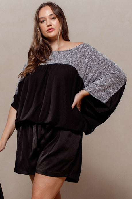 Black Color Block Glitter Knit Oddi Top 9/28/23 7134