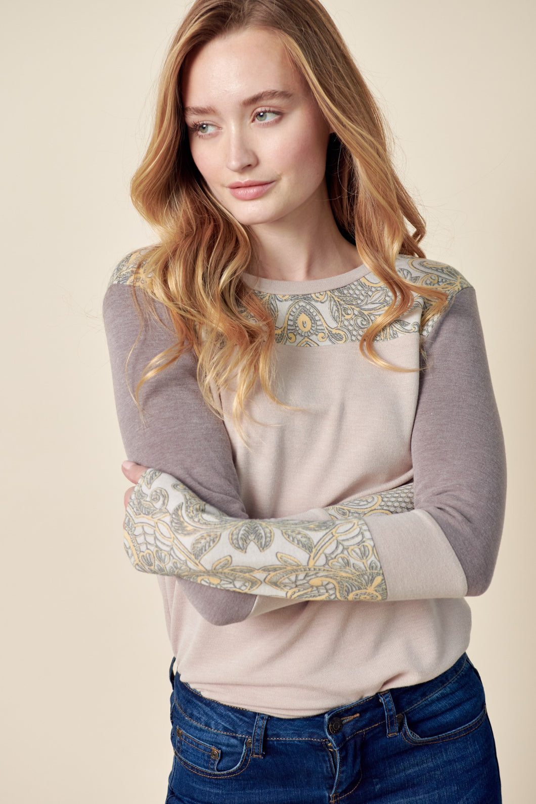 Taupe Paisley Long Sleeve Top 9/13/23 7043