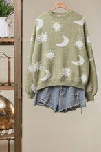 Olive Dreamy Moon and Star Pattern Sweater