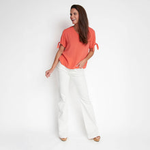 Coral Nika Crepe Tied Short Sleeve V-Neck Blouse