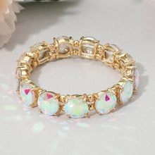 Pink Round Stone Cluster Beaded Stretch Evening Bracelet