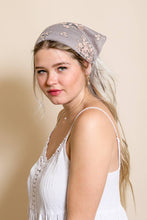 Blue Chic Boho Lace Headscarf with Vintage Floral Patterns