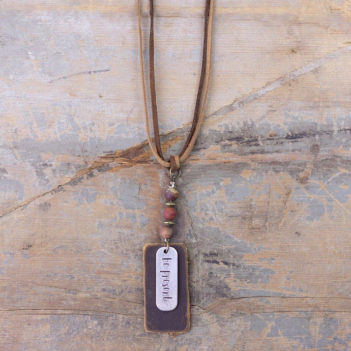 Be Present Coffee Necklace With Dark Beads