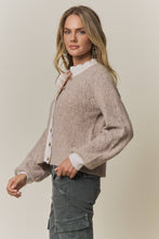 CONTRAST SCALLOP TRIM SWEATER CARDIGAN Latte