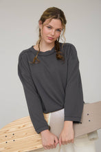 Charcoal Crew Neck Ribbed Long Sleeve Knit Top