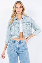 Medium Wash Rhinestone Crop Denim Jacket