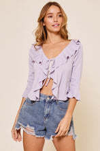 Lavender Quarter Sleeve Ruffle Draped Ces Femme Cardigan 6/28/23 6559