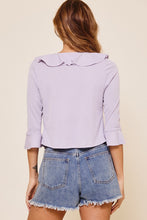 Lavender Quarter Sleeve Ruffle Draped Ces Femme Cardigan 6/28/23 6559