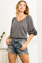Black Long Puff Sleeve V Neck Top 9/13/23 7022