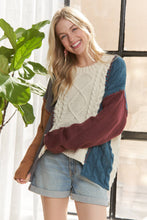 Beige Long Sleeve Colorblock Knit Sweater