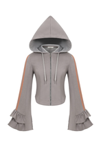 Dark Grey Orange Ruffle Bell Sleeve Hoodie