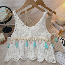 Beige Vintage Fringe Hollow-Out Sleeveless Knit Vest