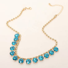 Teal Cushion Teardrop Round Stone Link Evening Necklace