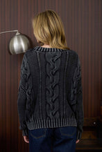 Charcoal Washed Cable Knit Pullover Sweater