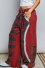 Wine Multi Thermal Patchwork Check Lace Mixed Insert Wide Leg POL Pants