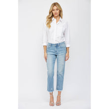 Powder Blue Mid Rise Cigarette Crop Mica Denim Jeans