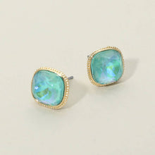 Fuchsia Cushion-cut Faceted Iridescent Stone Stud Earrings