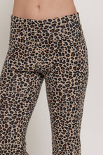 Taupe Leopard Printed Waist Fold Slim Flare Yoga Pants