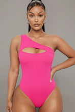 Ribbed Knit Cut Out One Shoulder Bodysuit: Black / M