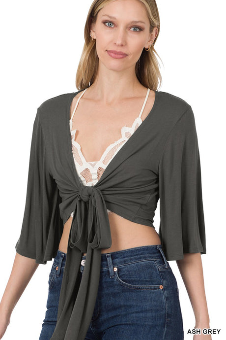Ash Grey Luxe Rayon Tie Front Cropped Zenana Cardigan 4/16/24 8450