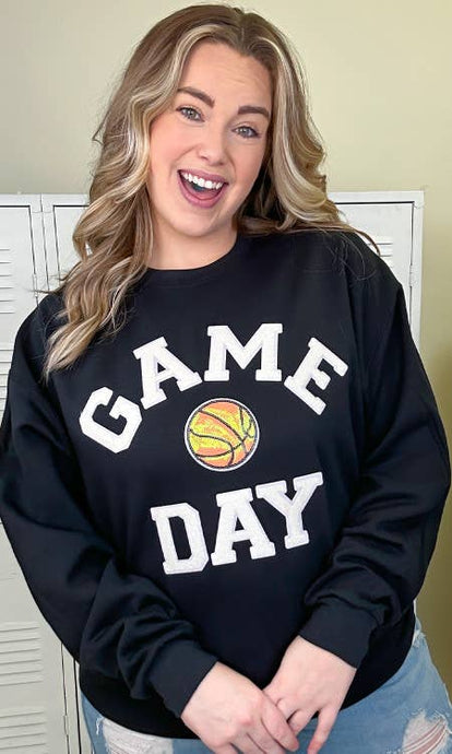 Black Game Day Sparkle Basketball Adult Sweatshirt