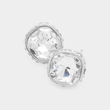 Coral Rhinestone Trimmed Square Stone Evening Stud Earrings