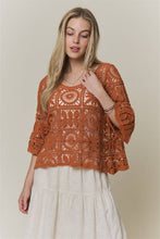 OPEN-KNIT SQUARE CROCHET TOP Rust