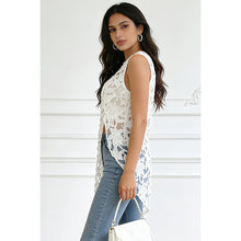 white Floral Embroidery Sheer Asymmetrical Top