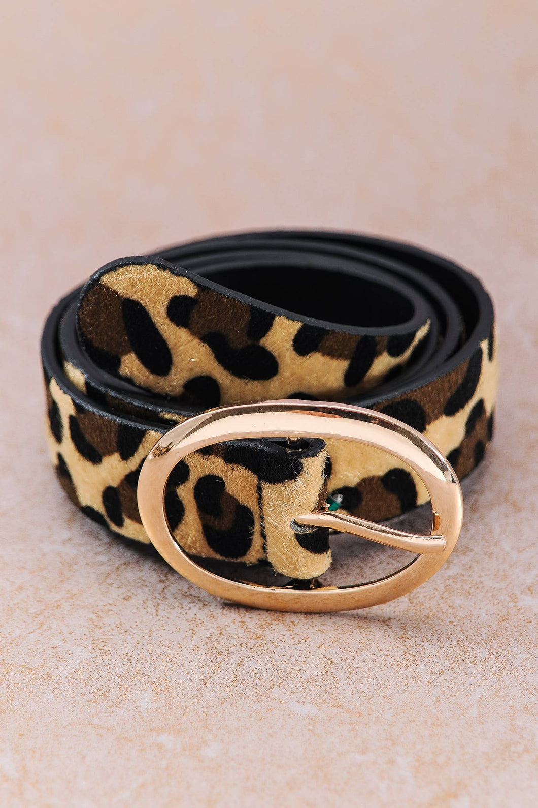 Leopard Oval Buckle Leather Belt