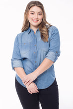 Medium Denim Plus Size Chambray Button Down Shirt 10/23/23 7231