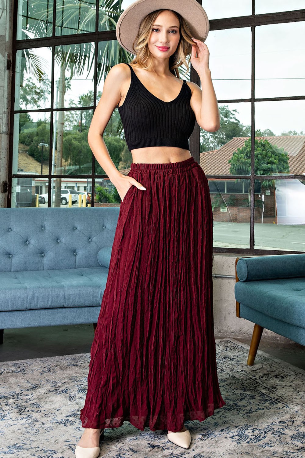 Wine maxi skirt sale