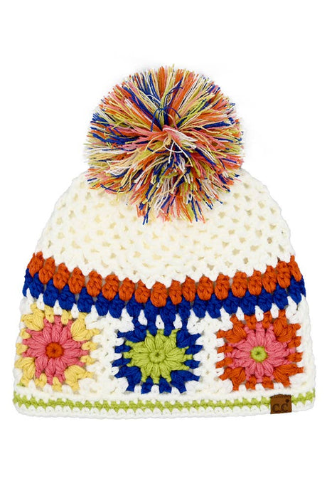 White C.C Hand Made Crochet Pom Beanie Winter Hat