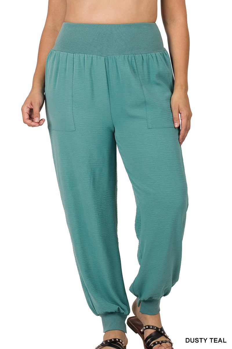 Dusty Teal Plus Woven Airflow Wide Waistband Zenana Joggers 11/16/23 7593