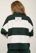 WIDE STRIPE HALF ZIP LONG SLEEVE KNIT TOP : HUNTER GREEN