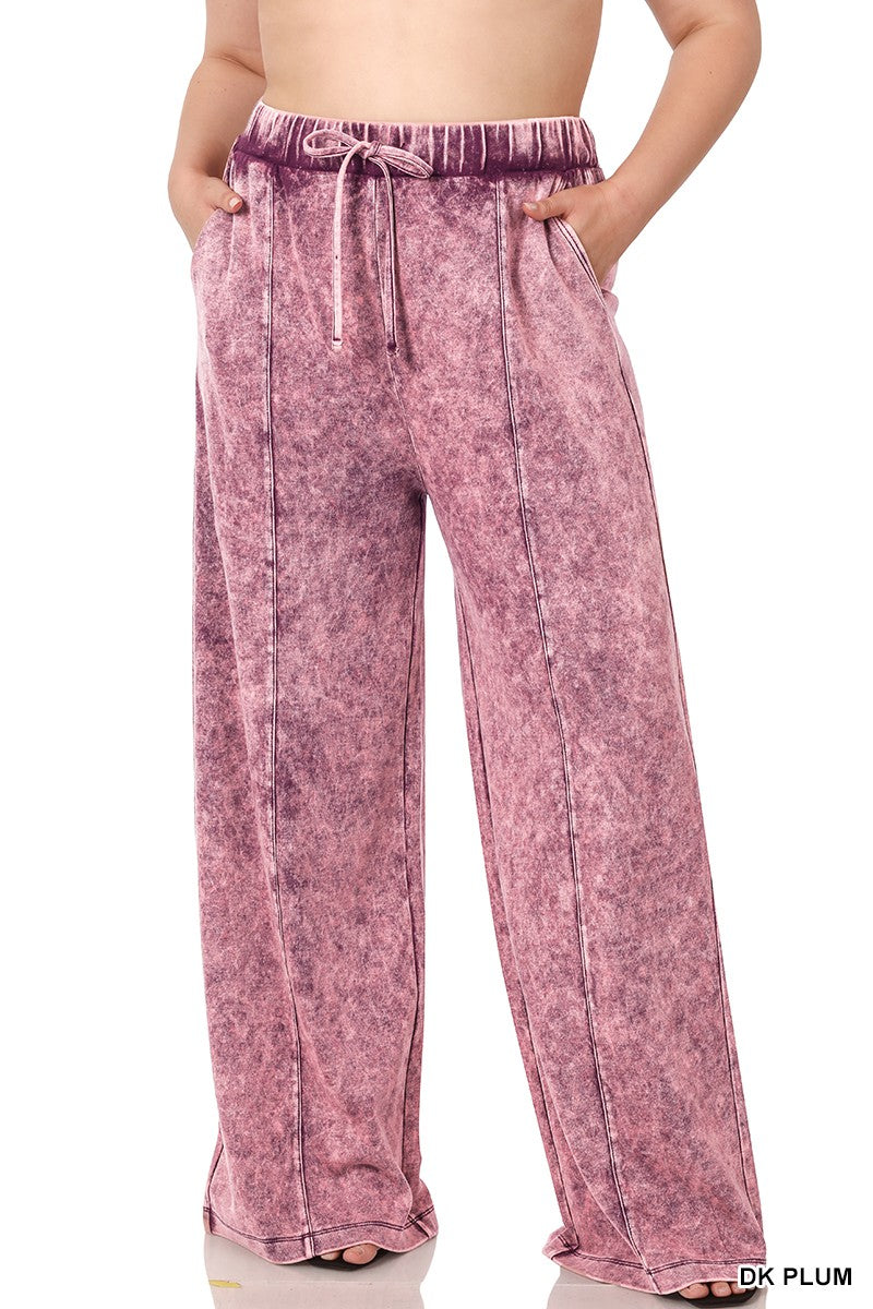 Dark Plum Plus Cool Acid Wash Wide Leg Zenana Pants 11/16/23 7595