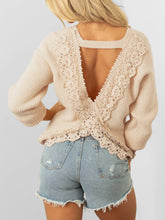 Beige Lace Backless Knit Sweater Top