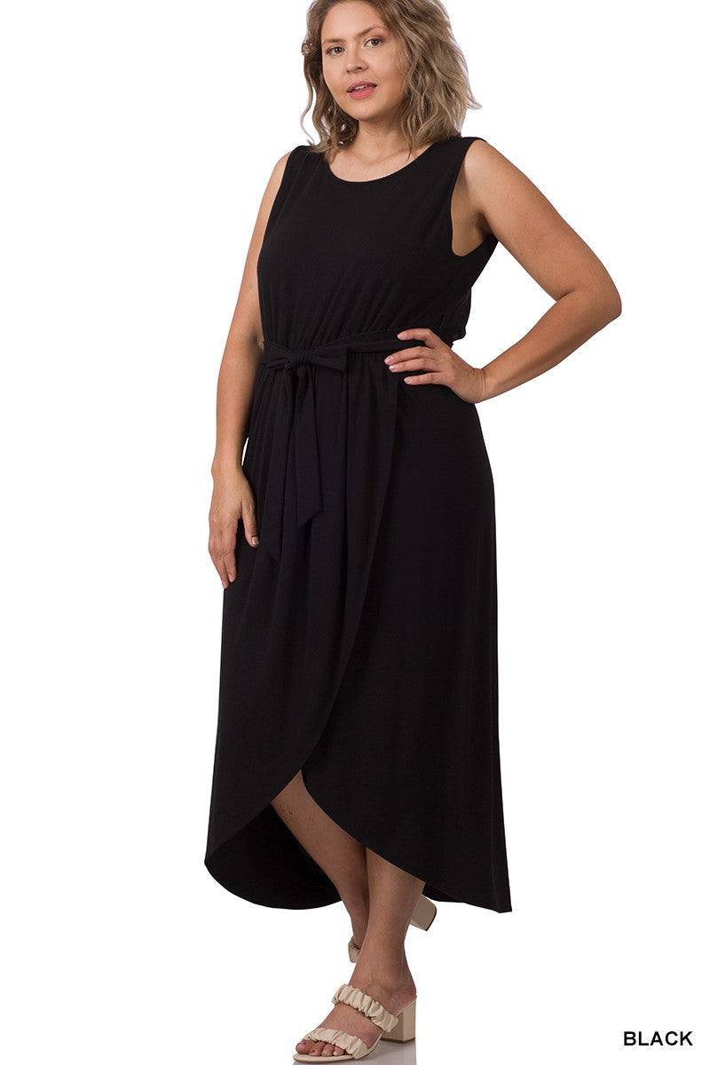 Black Plus Belted Sleeveless Tulip Zenana Dress 7/6/23 6327