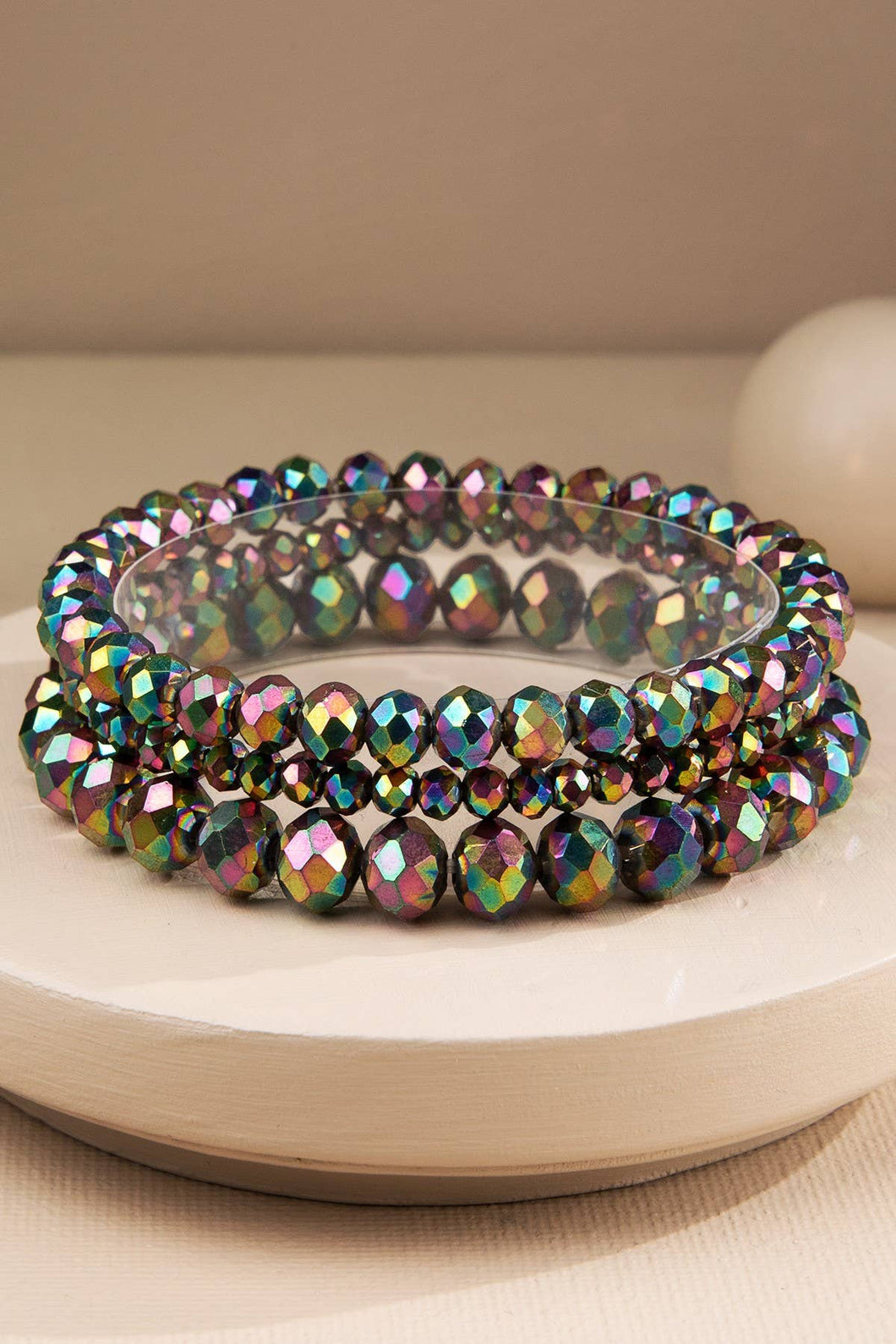 Metallic Plum Brown 3 Strand Glass Bead Bracelet Set