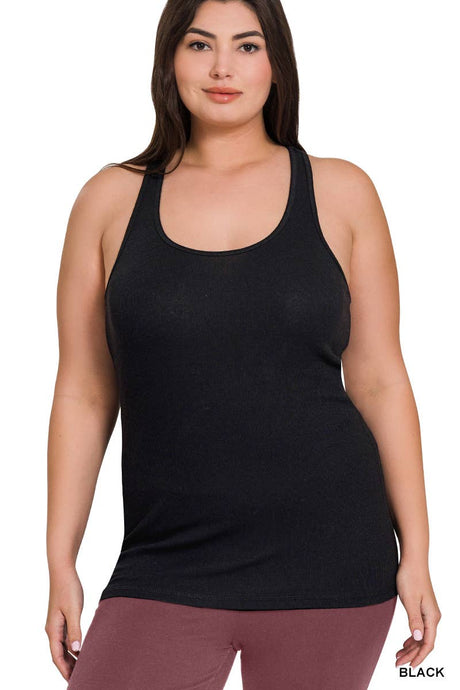 Black Plus Size Racer Back Rib Tank