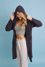 Mocha Cable Knit Hooded Cardigan with Large Buttons