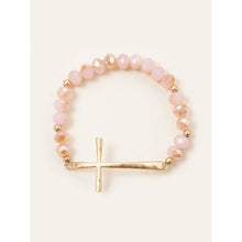 Lavender Hammered Cross Crystal Mix Beads Bracelet