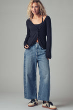 Grey Lace Trim Ribbed Button-Up Urban Daizy Top